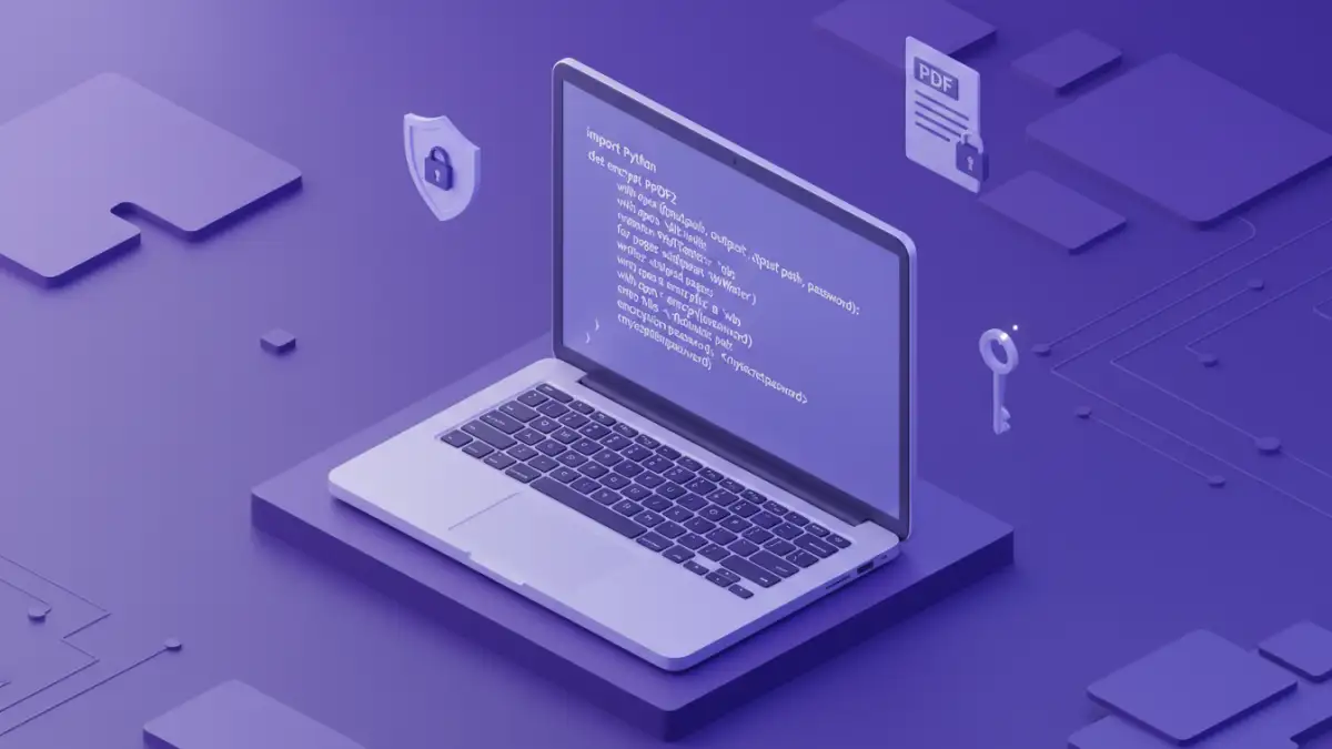 encrypting pdf files python encrypting pdf files python - Practical implementation of encrypting PDF files with Python code shown on a laptop screen