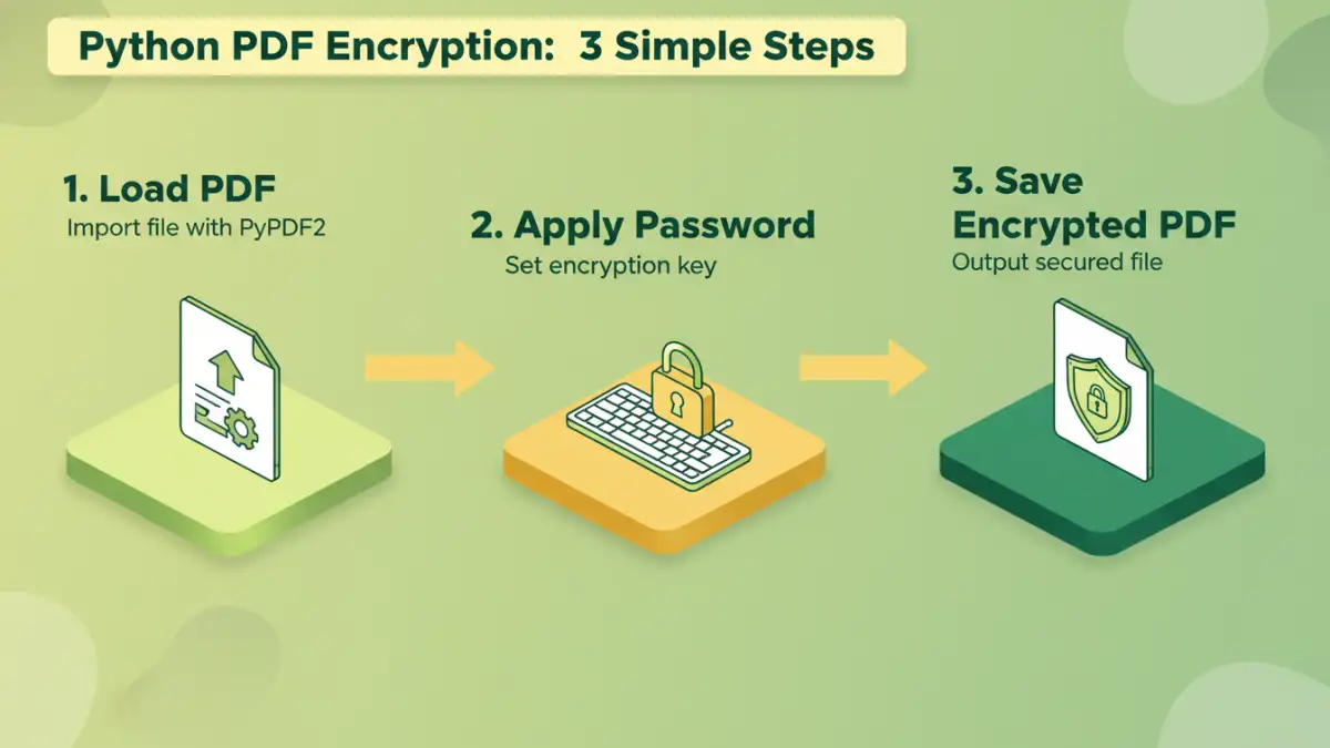 encrypting pdf files python encrypting pdf files python - Infographic illustrating the steps involved in encrypting PDF files with Python code
