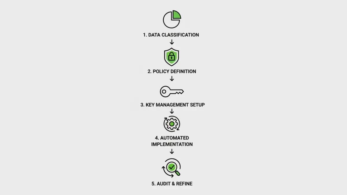 enterprise document encryption enterprise document encryption - A flowchart showing the five key steps to implementing a corporate encryption policy.