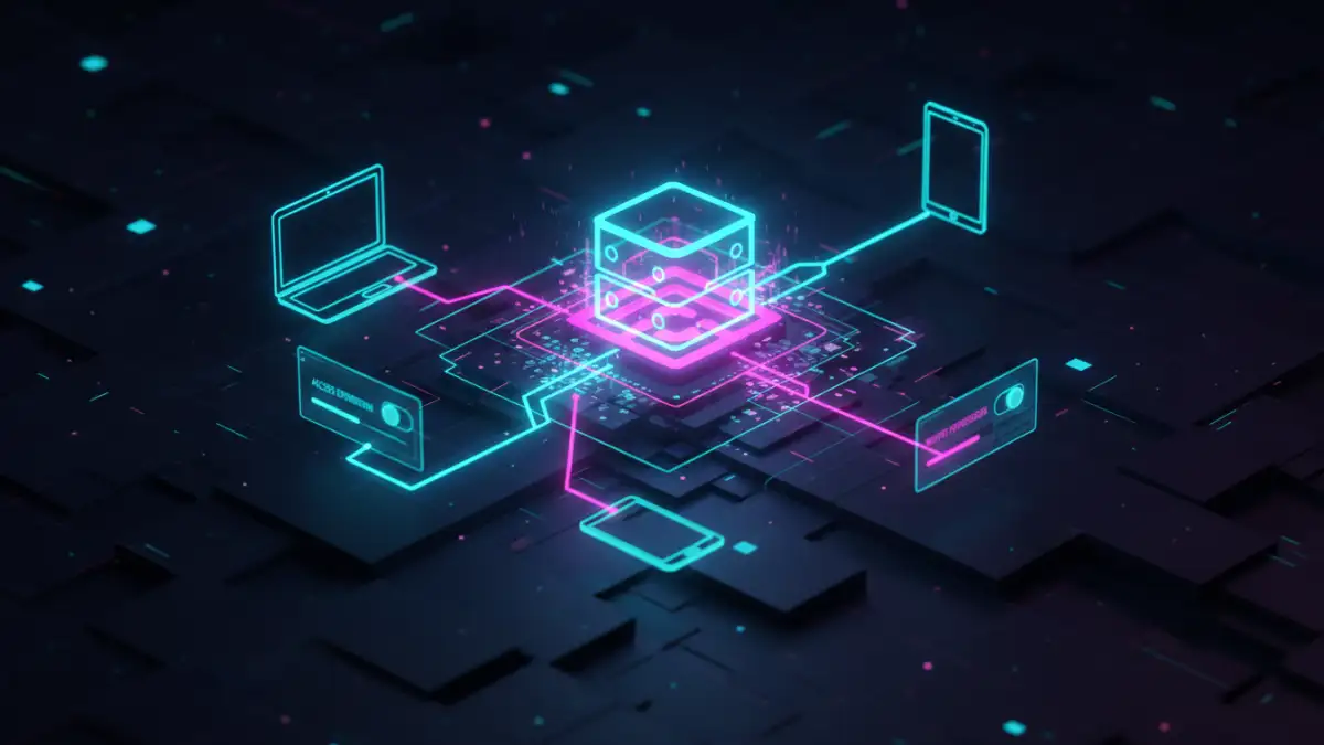 extend pdf password expiration - Abstract visualization of a Digital Rights Management (DRM) server controlling document access on multiple devices.