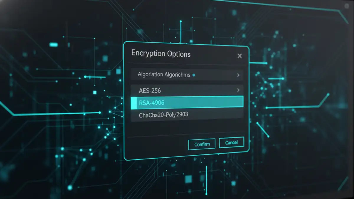 file encryption level - A software interface showing the selection of AES-256 encryption.