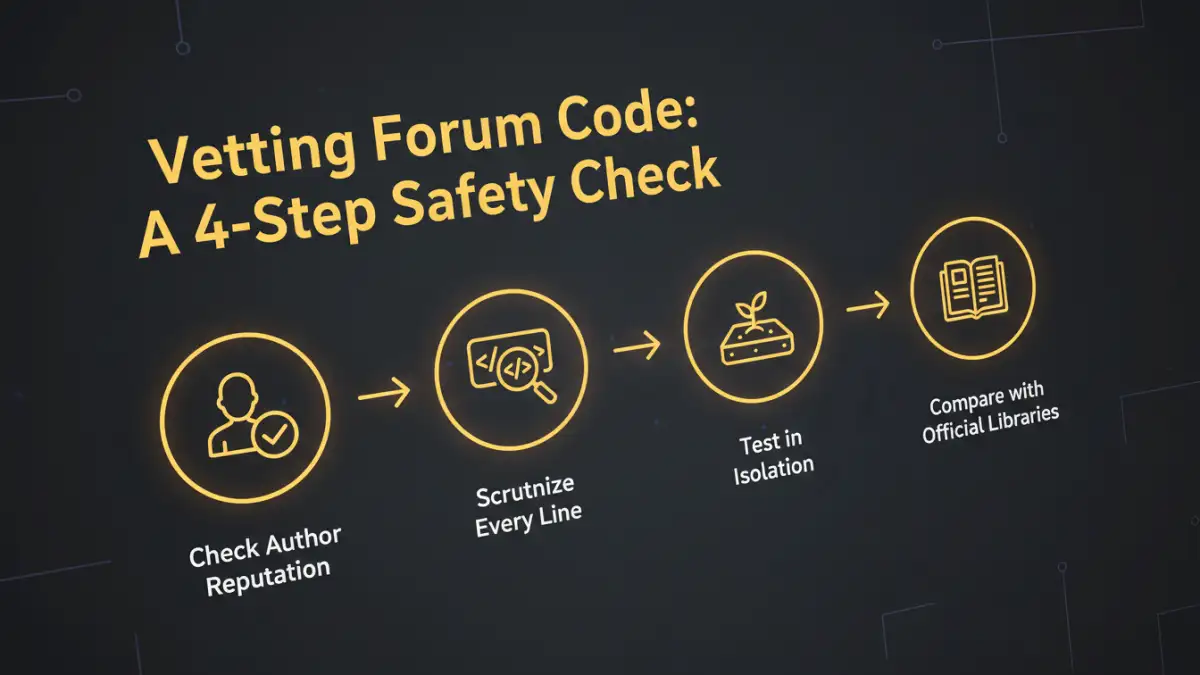 file encryption scripts - An infographic showing the four essential steps to safely evaluate custom security scripts found online.