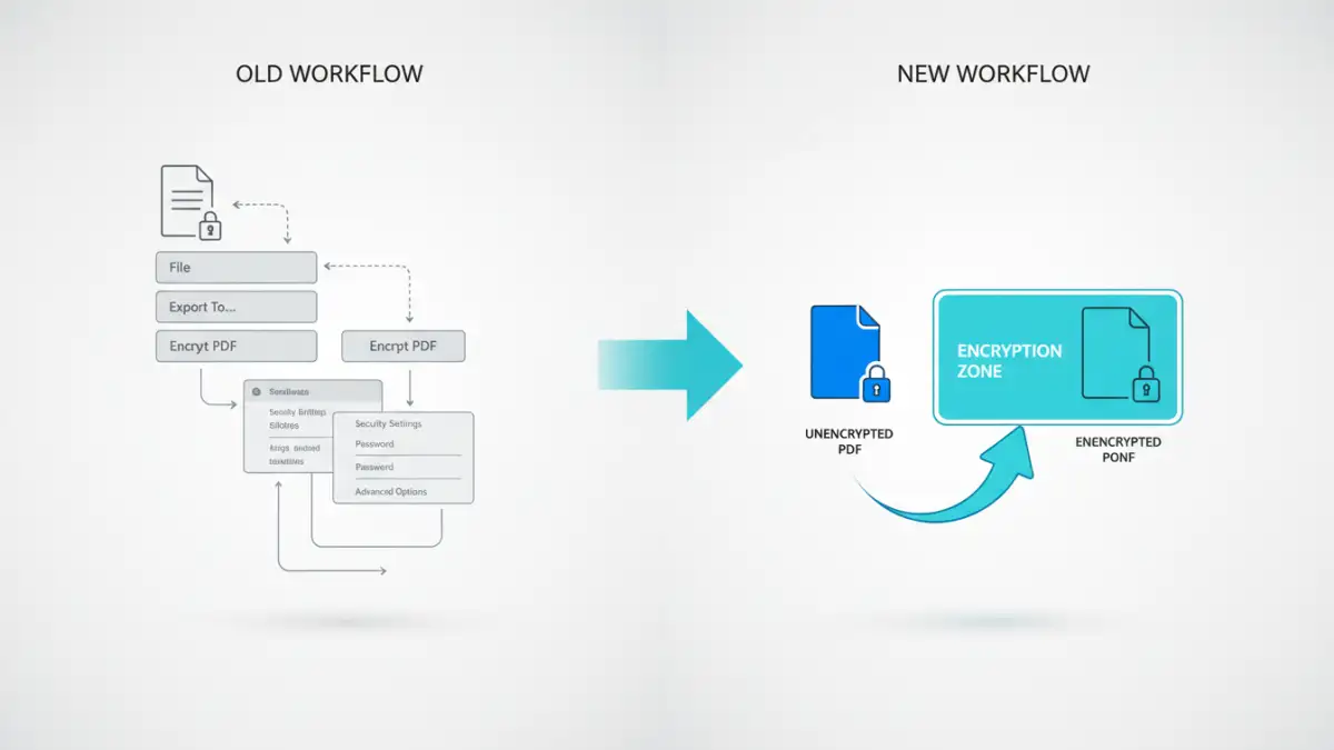 file security suite file security suite - Infographic comparing the old workflow with the new, faster PDF protection workflow.