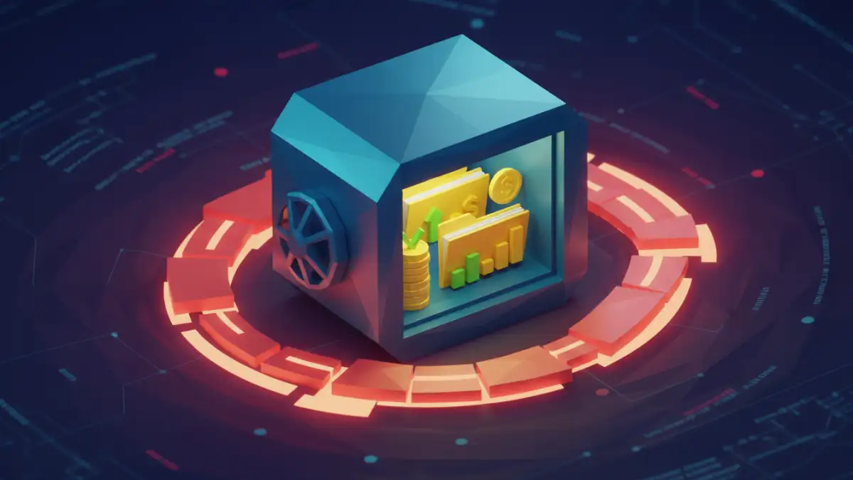 financial document security rules financial document security rules - Digital vault with encrypted investment files protected by a security shield