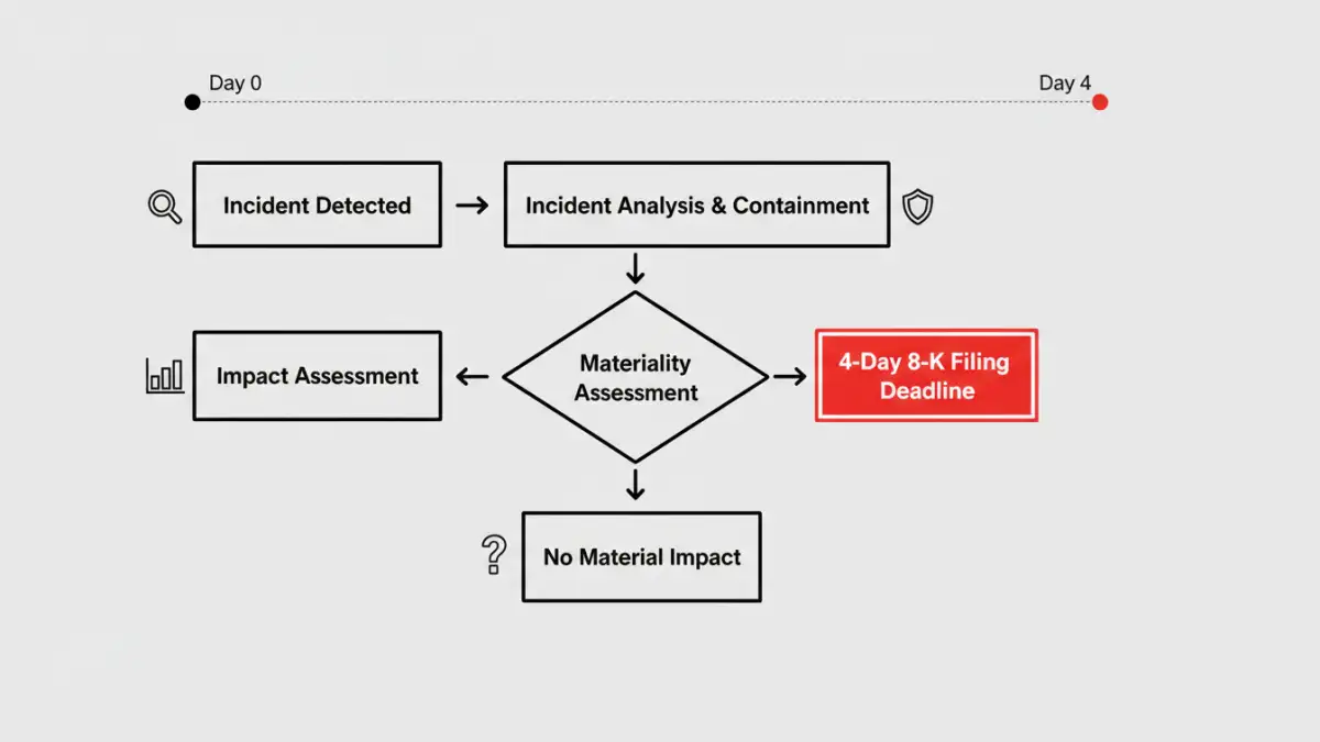 financial document security rules financial document security rules - Infographic explaining the 4-day incident reporting timeline for the new SEC cybersecurity rules