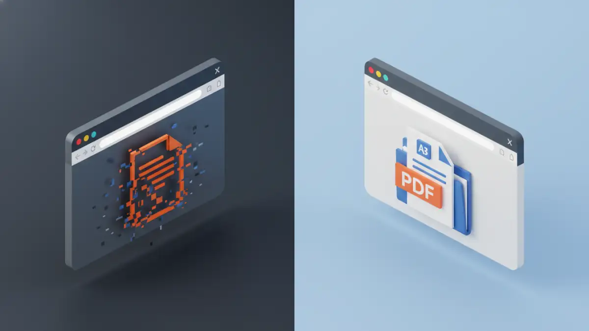 firefox pdf viewer document error - A visual comparison of a corrupted PDF display in Firefox versus a correctly rendered one.