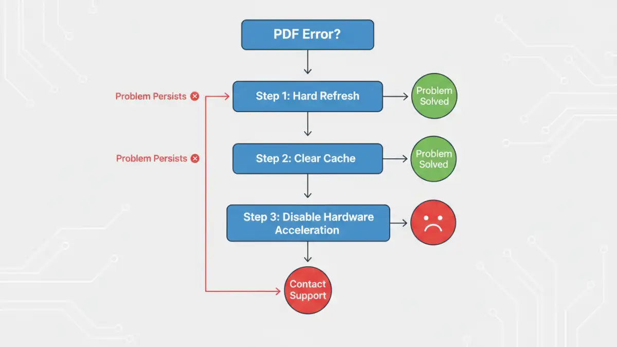 firefox pdf viewer document error - A step-by-step flowchart for troubleshooting Firefox PDF viewer errors.
