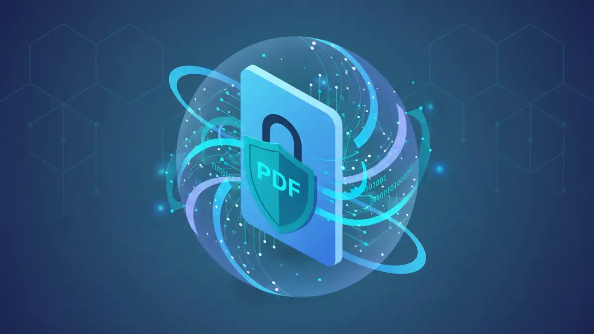 Secure PDF document icon with digital lock and shield, representing free PDF security software