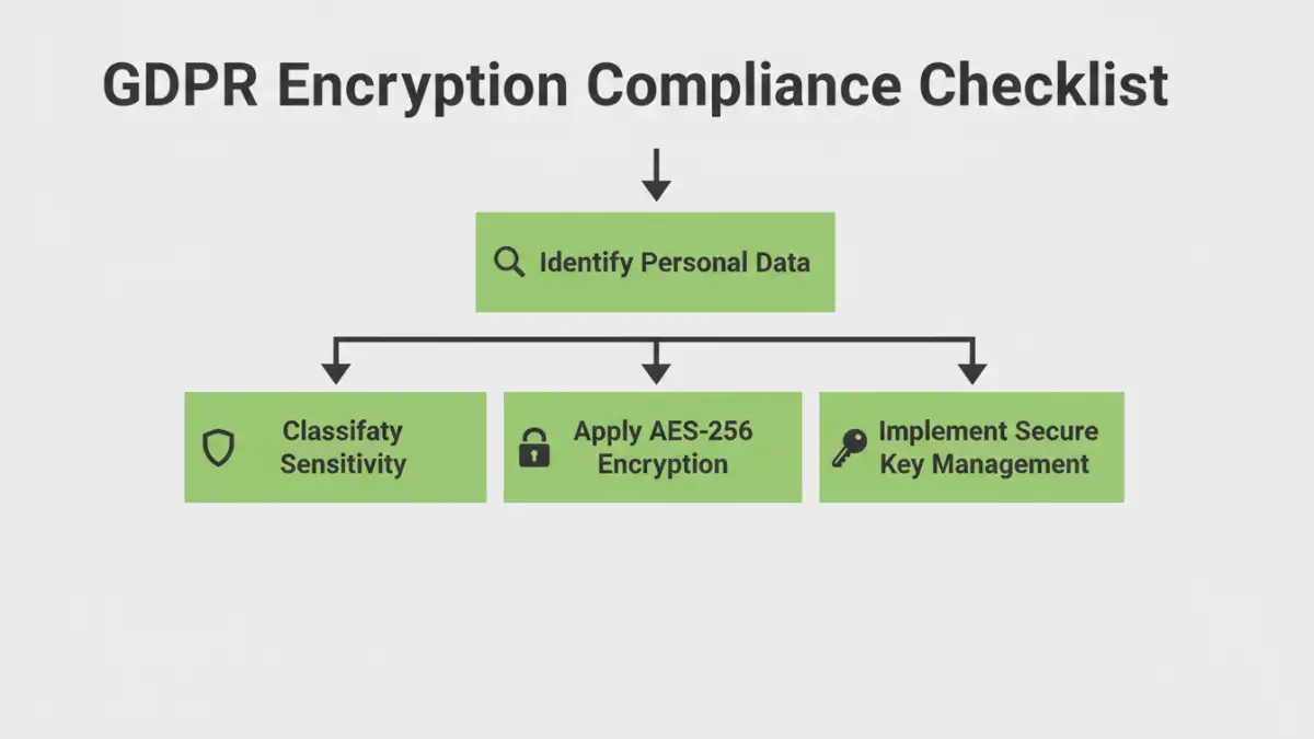 gdpr document encryption gdpr document encryption - Infographic flowchart showing the steps for a GDPR compliant encryption strategy.
