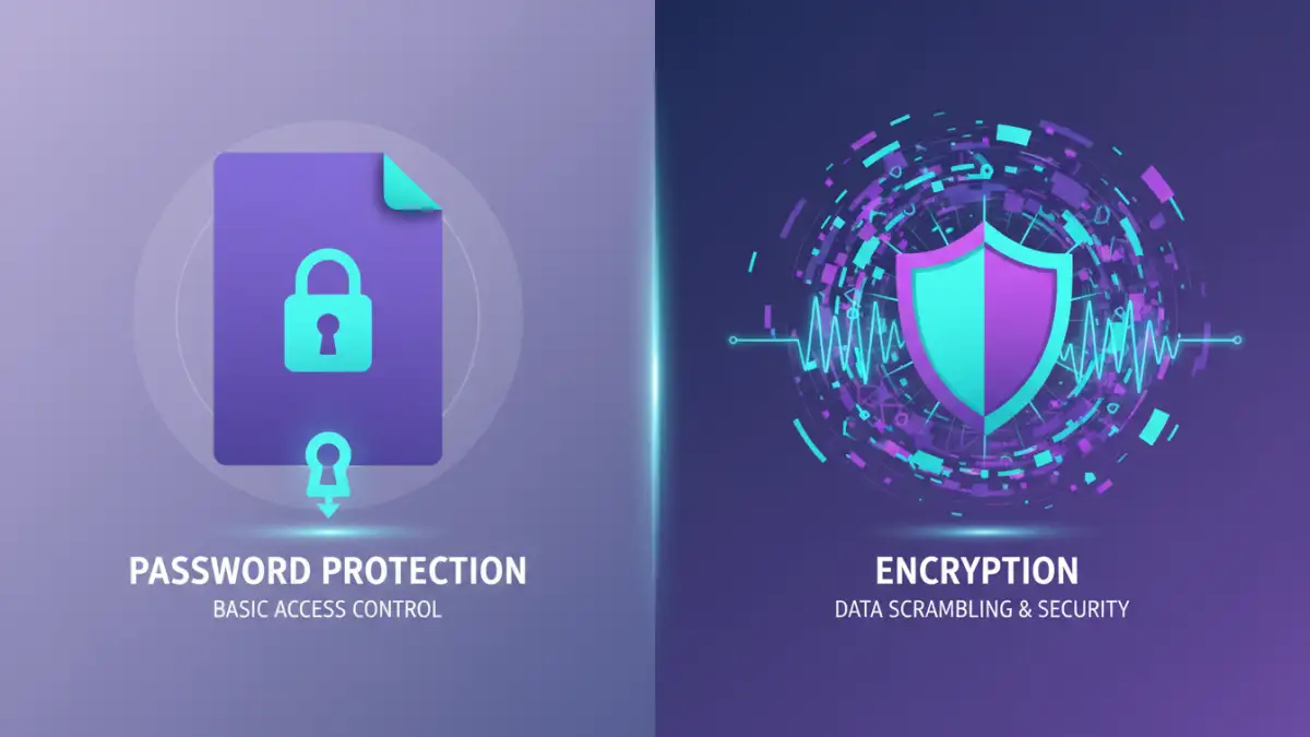 government document security pdf - Infographic comparing PDF password protection and encryption