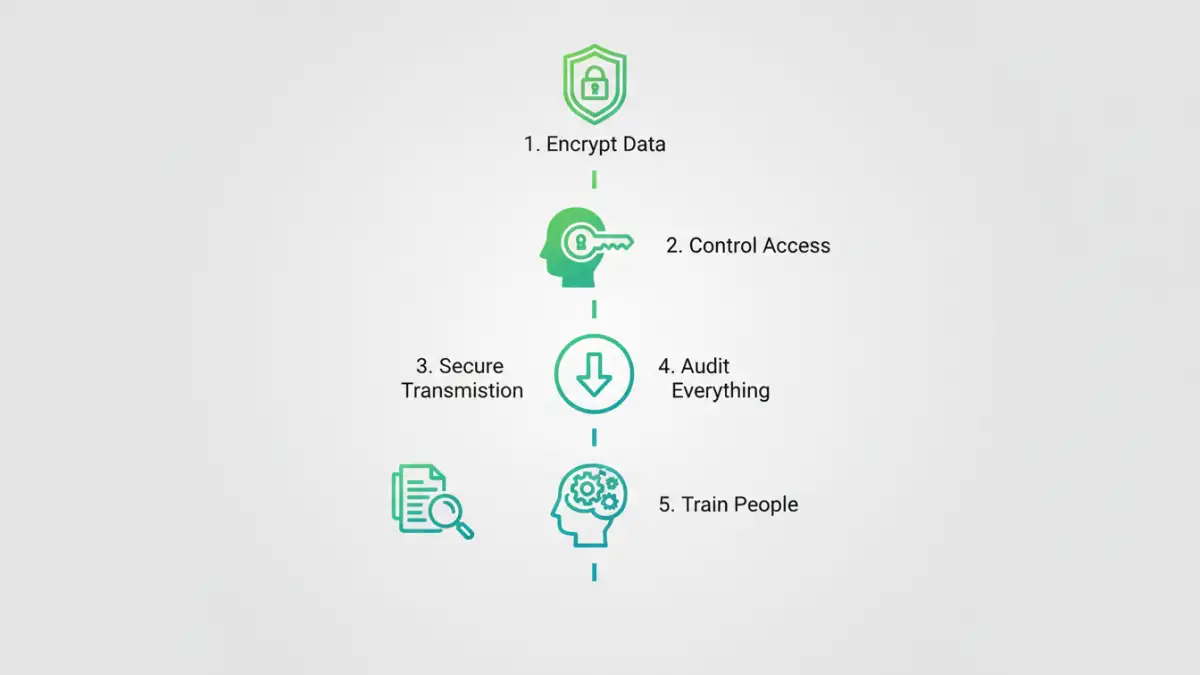hipaa document security - An infographic outlining the five core pillars of HIPAA compliant document security.