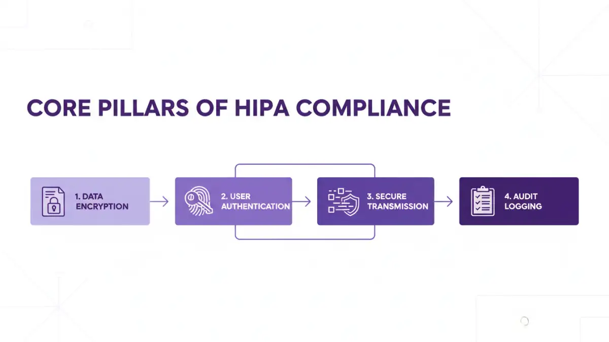 hipaa secure file sharing hipaa secure file sharing - Infographic showing the four core pillars of HIPAA compliance for file sharing.