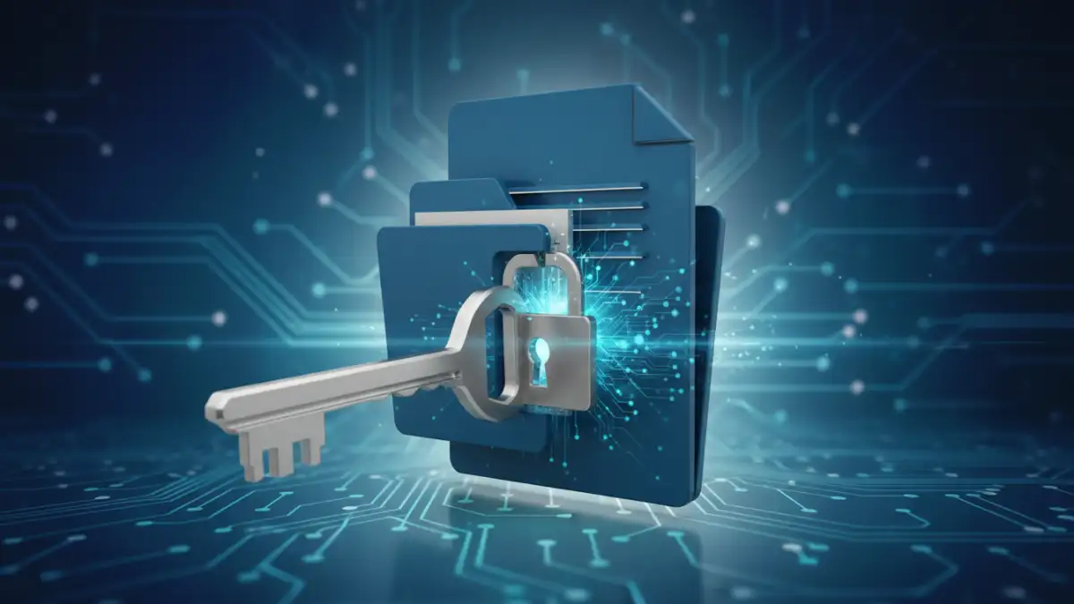 inherited encrypted files inherited encrypted files - Digital key unlocking an encrypted document, symbolizing access to inherited files.