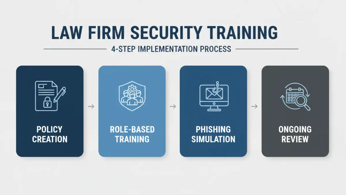 law firm document security - Infographic outlining the four key steps of a law firm security training program.