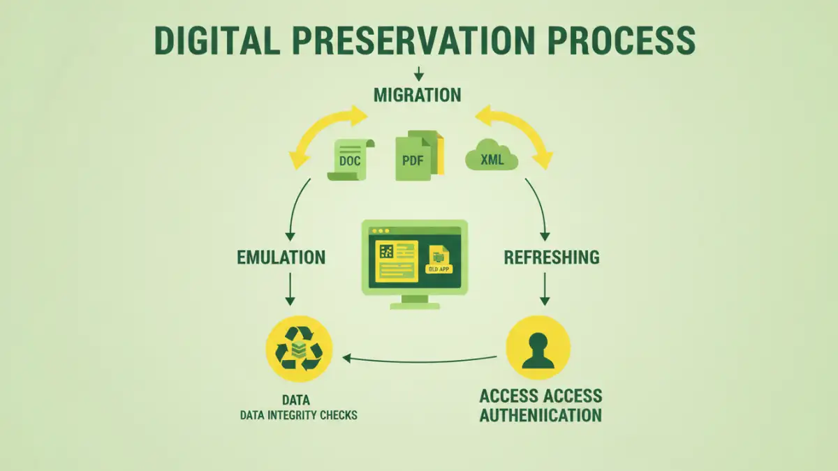 legacy document safety legacy document safety - Infographic detailing digital preservation techniques for legacy documents.