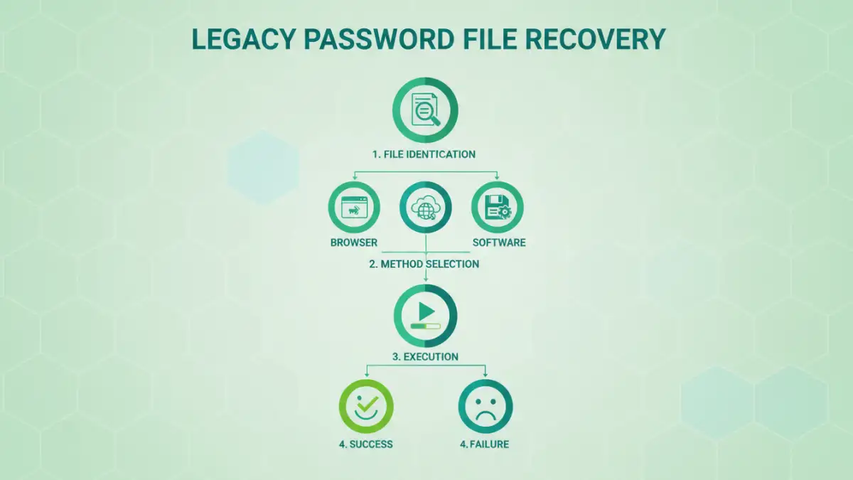 Infographic detailing the step-by-step process of legacy password file recovery