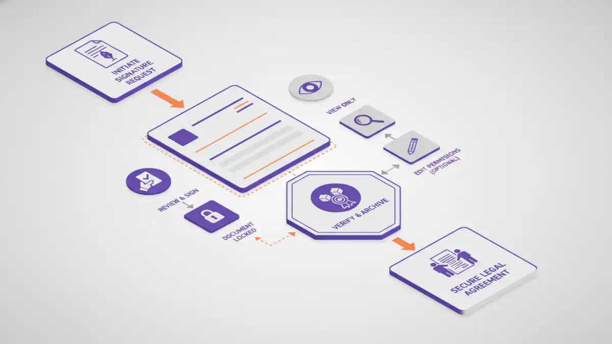 legal document permissions - Infographic explaining the process of digital signatures and document permissions