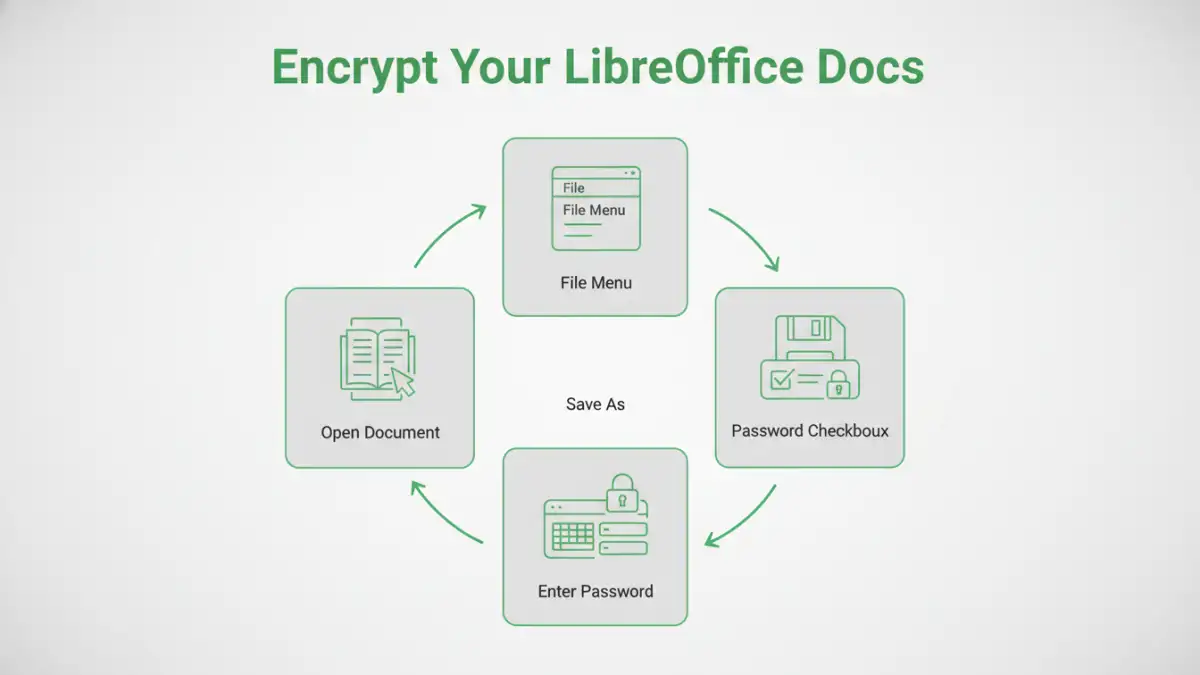 libreoffice document encryption libreoffice document encryption - Infographic showing the steps to encrypt a LibreOffice document