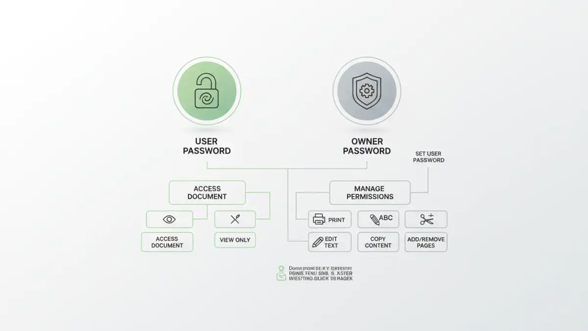 locked pdf file rights - Infographic detailing PDF user vs. owner password distinctions