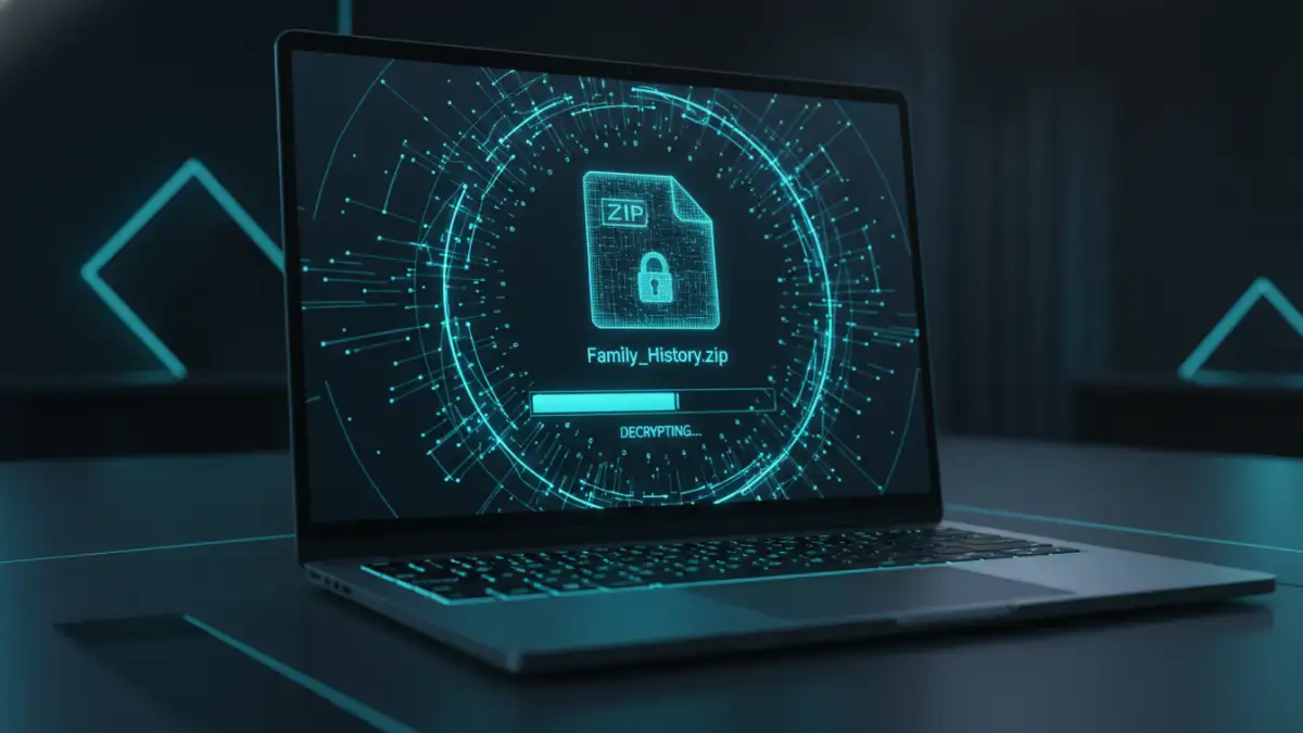 lost file password - Illustration of password recovery software attempting to unlock an old encrypted file.