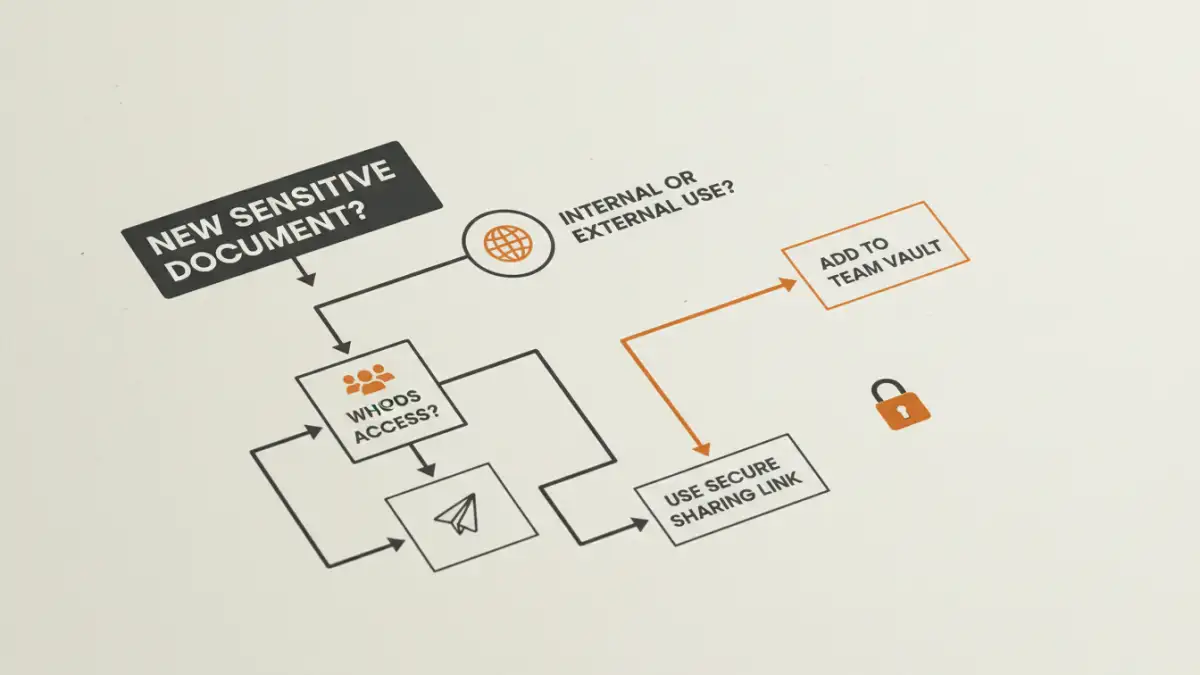 managing team document passwords Infographic flowchart showing the process for managing team document passwords securely.