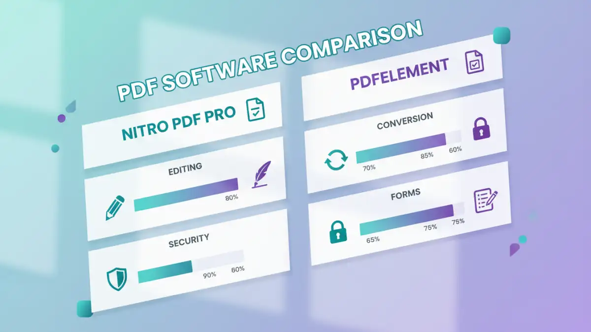 nitro pdf vs pdfelement nitro pdf vs pdfelement - Infographic detailing features of Nitro PDF Pro and PDFelement