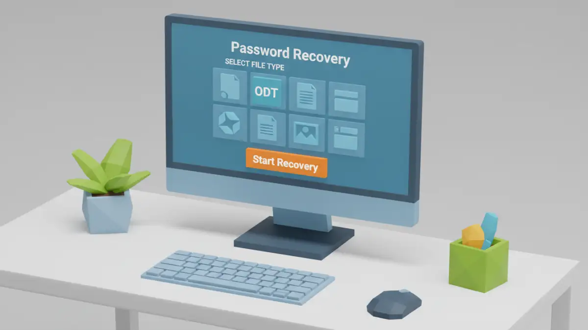 ODT password forgotten - Desktop software interface for ODT password recovery.
