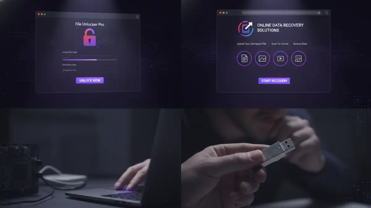 office password recovery tools - Visual representation of different methods for office password recovery: software, online, and archival.