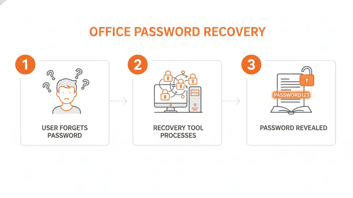 office password recovery tools - Infographic detailing the steps involved in office password recovery