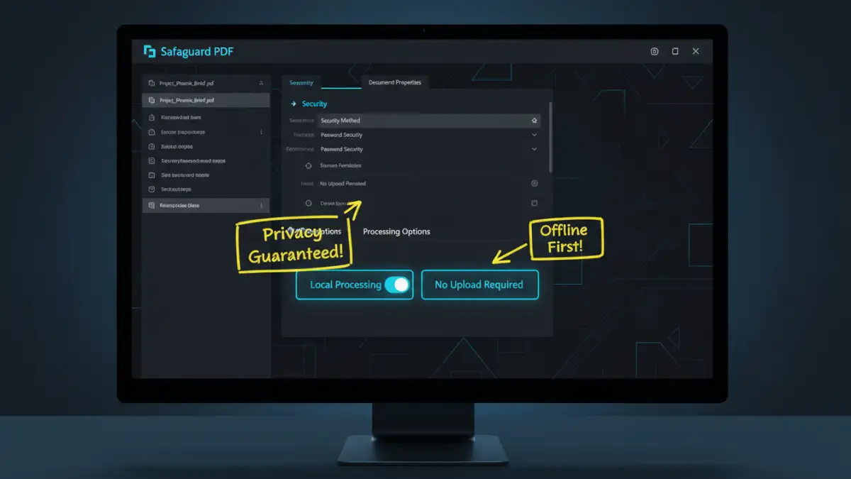 online pdf security - A screenshot of desktop PDF software showcasing its local security features.