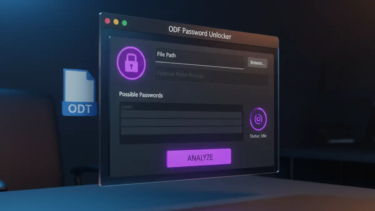 open document password protection open document password protection - User interface of a password recovery tool for OpenDocument files