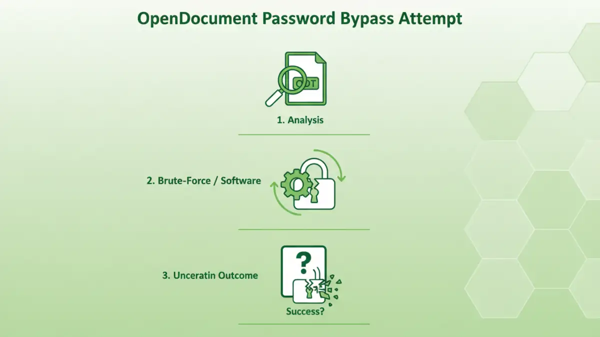 open document password protection open document password protection - Infographic showing steps involved in attempting to bypass OpenDocument password protection