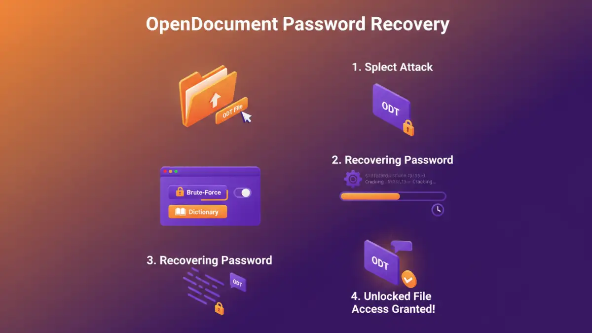 open document password removal tools - Infographic detailing the steps for using dedicated software to remove OpenDocument passwords