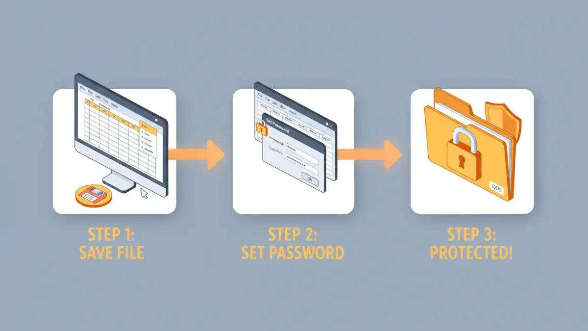 openoffice spreadsheet security openoffice spreadsheet security - Infographic detailing the process of password-protecting an OpenOffice Calc spreadsheet.
