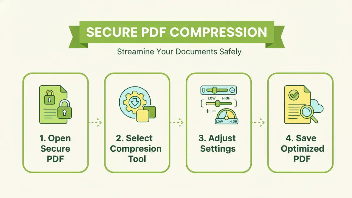 optimize pdf file size - Infographic on secure PDF compression steps