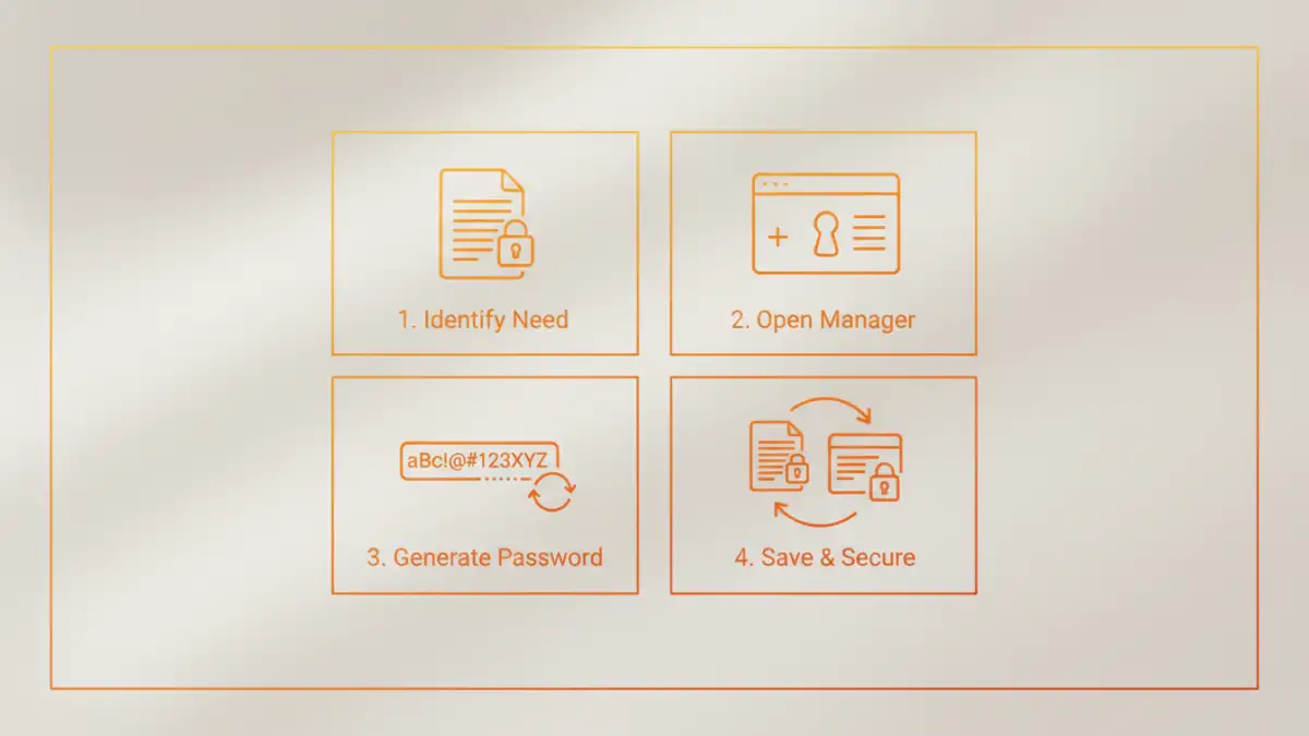 password manager document encryption - Infographic showing the 4-step process for storing a document encryption key in a password manager.