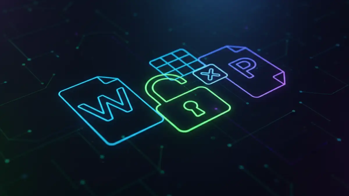 password protect documents free - Secure digital documents with lock icon overlay, representing free file security