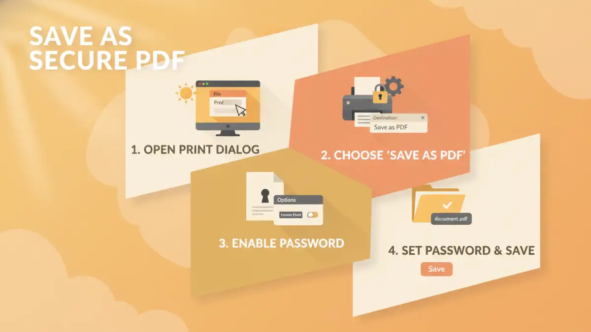 password protect documents free - Infographic showing browser 'Print to PDF' method for free document password protection
