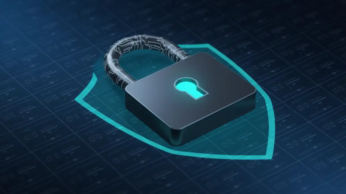 Secure digital lock protecting structured data grid, representing password protecting document files