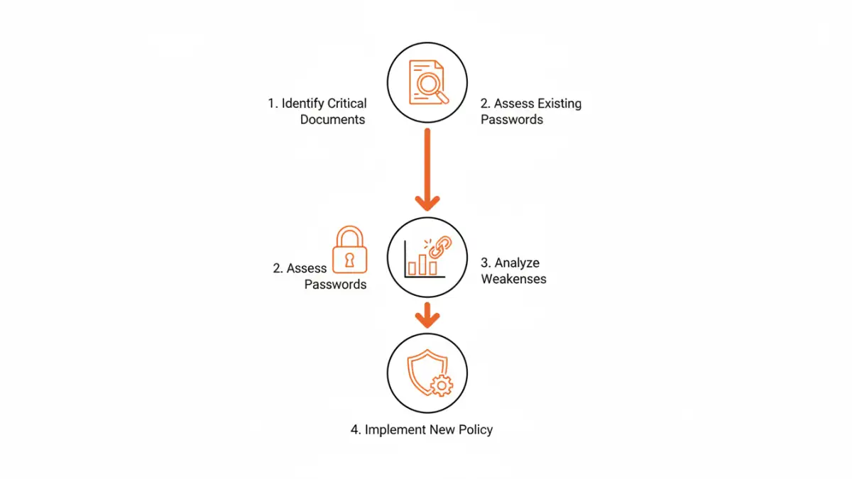 Infographic flowchart of the four steps in a password strength audit process.