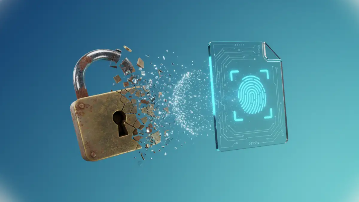 A visual representation of the evolution from password protection to modern passwordless document security.