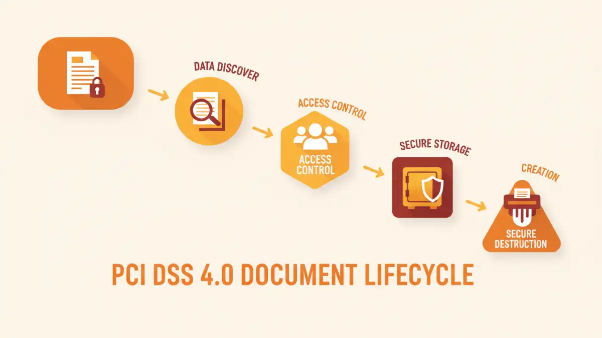 pci dss secure documents pci dss secure documents - Infographic showing the secure document lifecycle according to PCI DSS 4.0 standards.
