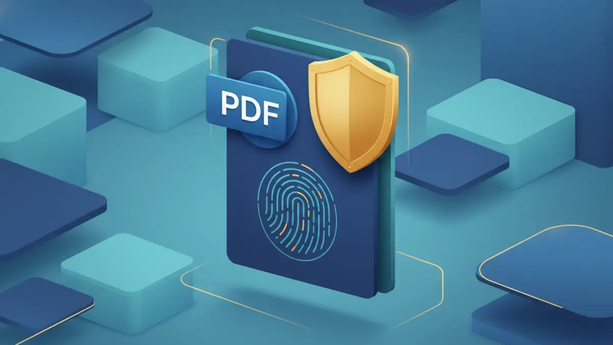 pdf data integrity - Secure PDF document with shield and fingerprint for data integrity