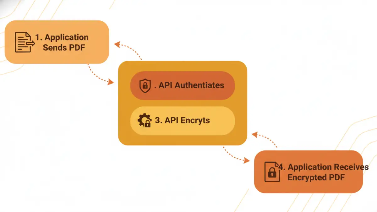 Infographic detailing the step-by-step process of PDF encryption API integration