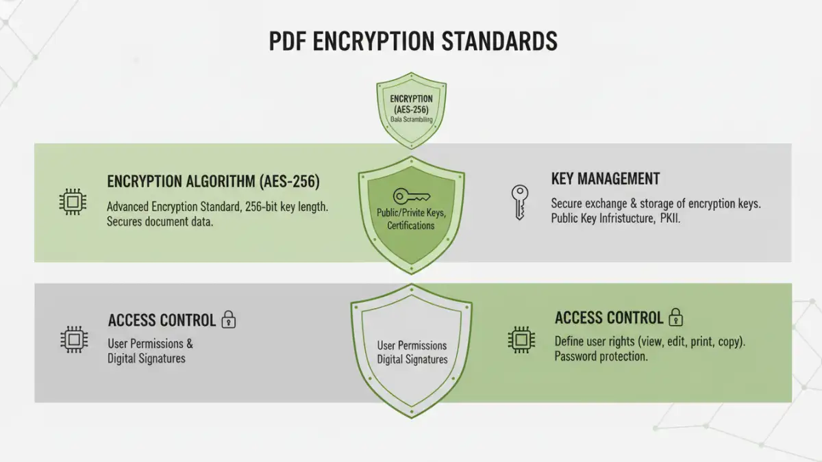 Infographic explaining layers of PDF encryption standards