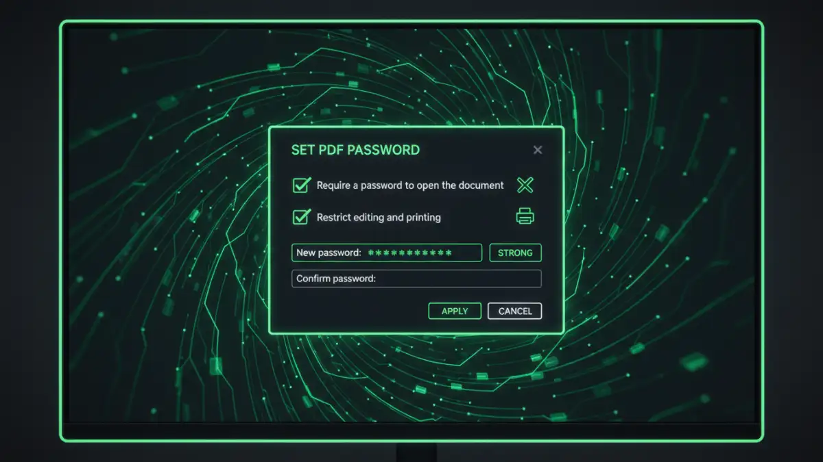 pdf encryption vs password - User interface for setting password and encryption options on a PDF document