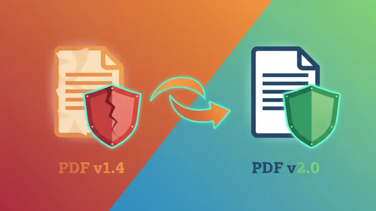 pdf file security risk - Illustration showing the process of updating an old, insecure PDF to a new, secure version.