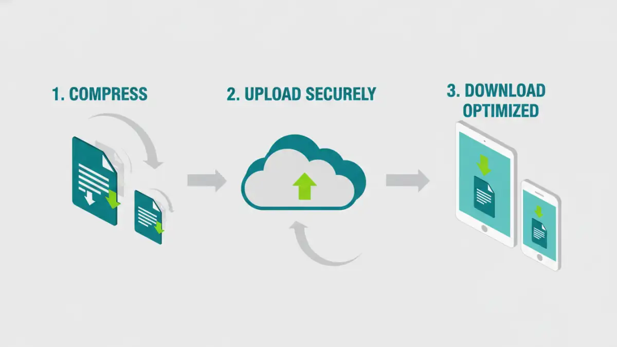 Infographic showing steps for optimizing PDF file sharing
