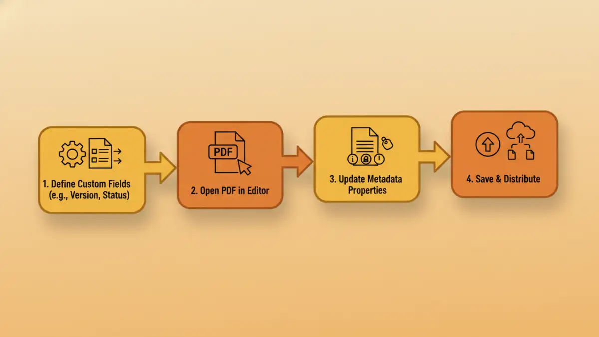 pdf metadata properties pdf metadata properties - Infographic explaining how to use custom metadata fields for PDF version control.