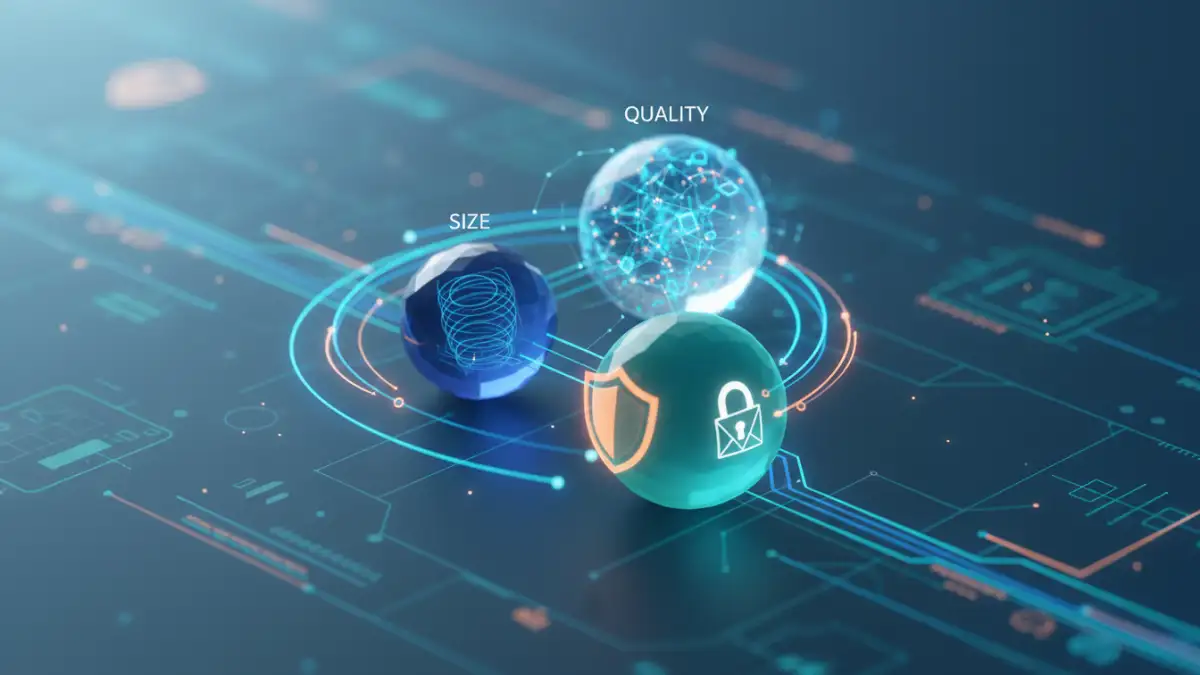 pdf optimization balance - Abstract representation of balancing PDF size, quality, and security for optimal document management.